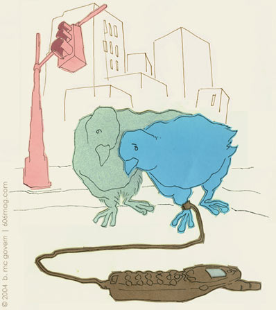 words by michael tolva | illustration  by bernie mc govern || technology: text messaging and carrier pigeons